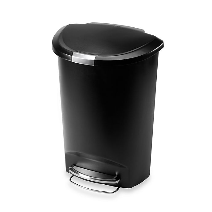 slide 1 of 1, simplehuman Plastic Semi-Round Step-On Trash Can - Black, 50 liter