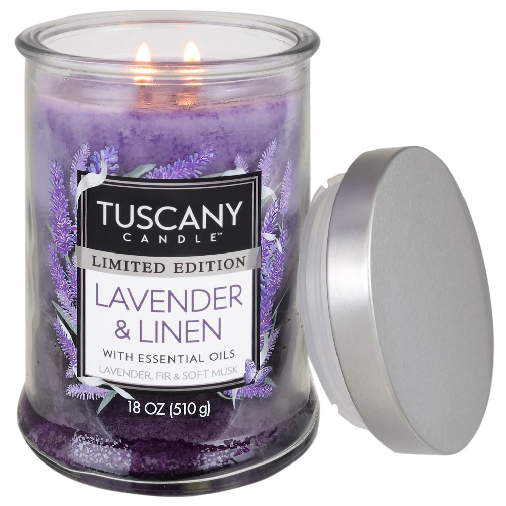 slide 2 of 2, Tuscany Candle Lavender & Linen Limited Edition Triple Pour Jar Candle, 18 oz