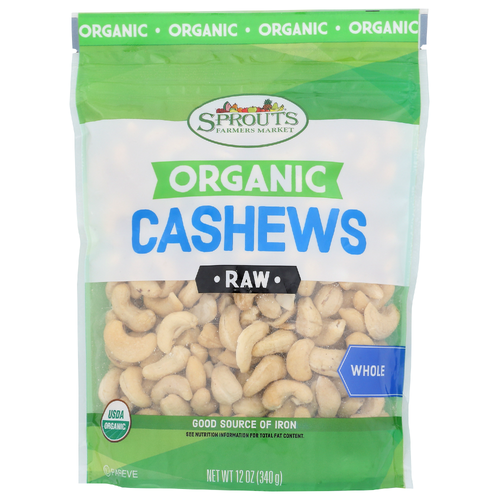 slide 1 of 1, Sprouts Organic Raw Whole Cashews, 12 oz