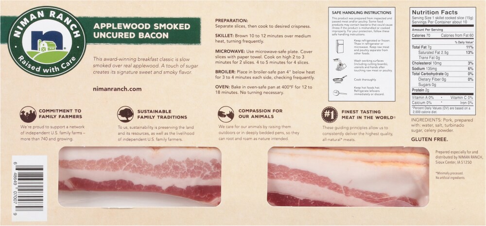 slide 2 of 2, Niman Ranch Uncured Applewood Smoked Bacon 16 oz, 16 oz
