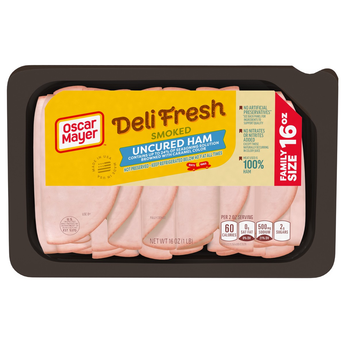 slide 1 of 5, Oscar Mayer Deli Fresh Smoked Uncured Ham Sliced Lunch Meat Family Size - 16oz, 16 oz