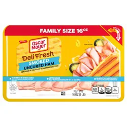 Oscar Mayer Deli Fresh Smoked Uncured Sliced Ham Deli Lunch Meat Family Size, 16 oz Package