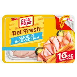 Oscar Mayer Deli Fresh Smoked Uncured Sliced Ham Deli Lunch Meat Family Size, 16 oz Package