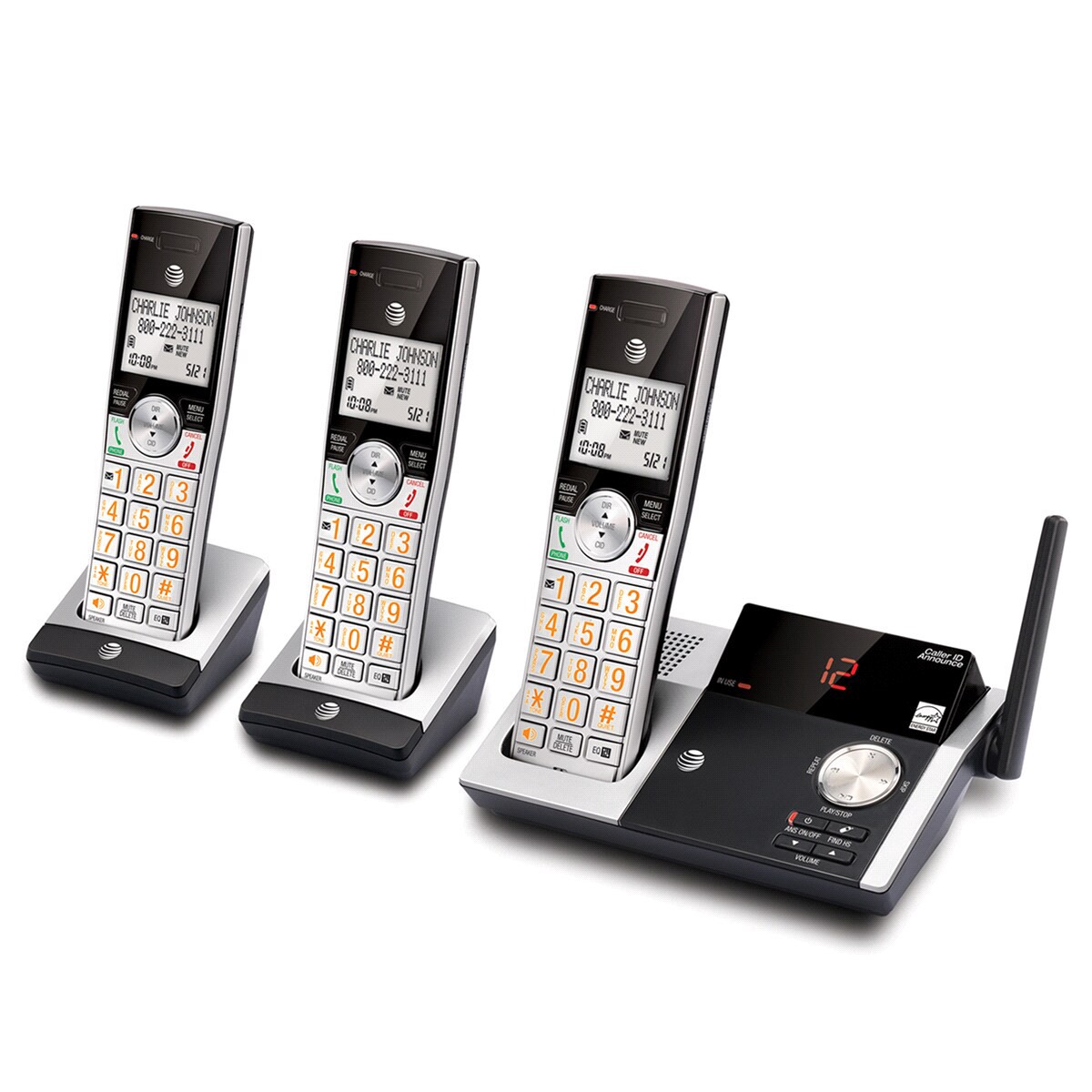 slide 3 of 3, AT&T CL82315 DECT 6.0 Cordless Phone System With Digital Answering Machine, 3 Handsets - Black, 1 ct