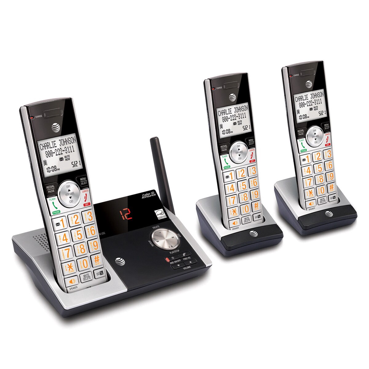 slide 2 of 3, AT&T CL82315 DECT 6.0 Cordless Phone System With Digital Answering Machine, 3 Handsets - Black, 1 ct