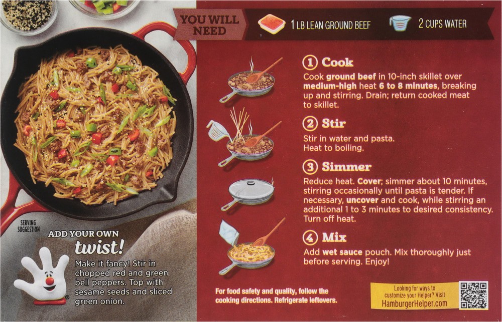 slide 2 of 3, Hamburger Helper® Deluxe Sweet & Savory Teriyaki Pasta Meal Kit, 9.2 oz