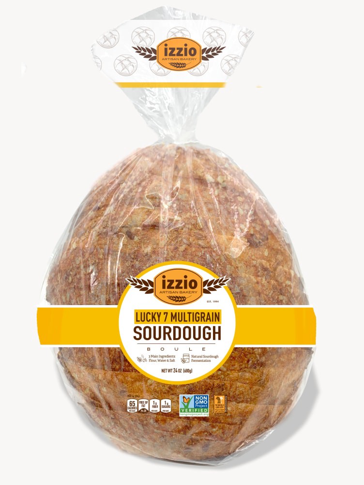 slide 3 of 3, Izzio Artisan Bakery Boule Lucky 7 Multigrain Sourdough 24 oz, 24 oz