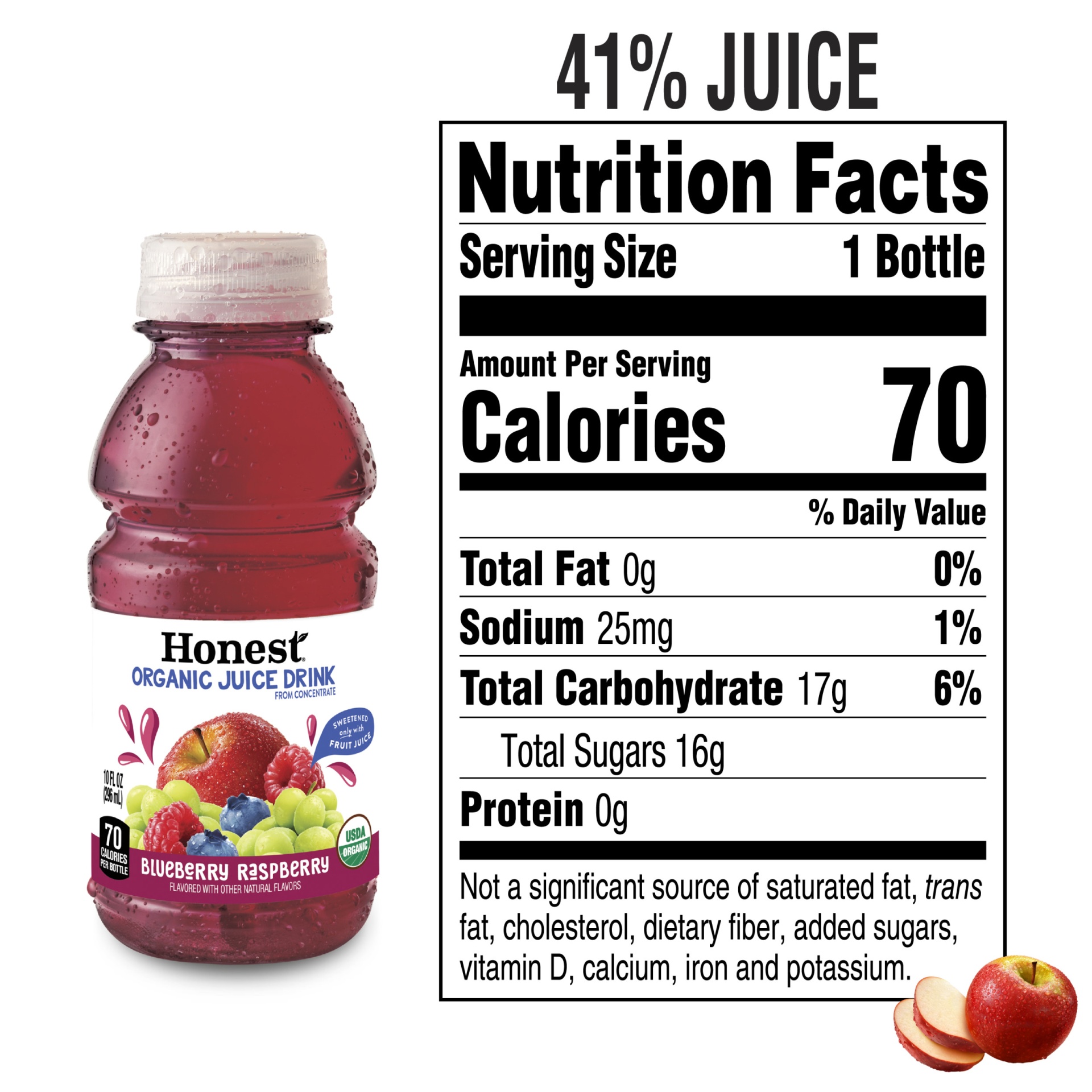 slide 4 of 8, Honest Tea Honest Kids Honest Organic Blueberry Raspberry Juice / Bottles, 6 ct; 10 fl oz