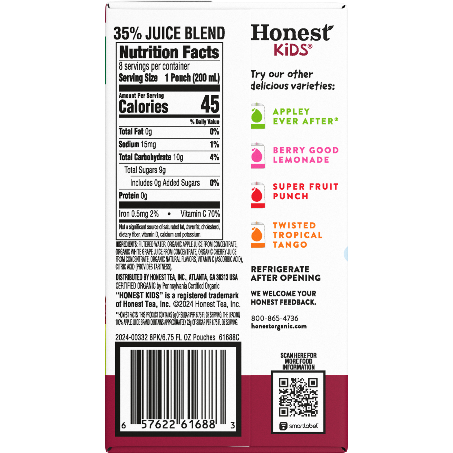 slide 2 of 5, Honest Kids Cherry Go Round Pouches, 6.75 fl oz, 8 Pack, 8 ct