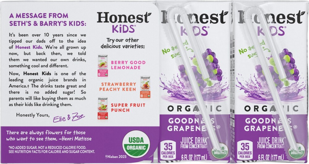 slide 4 of 4, Honest Kids Goodness Grapeness Cartons, 6 fl oz, 8 Pack, 8 ct