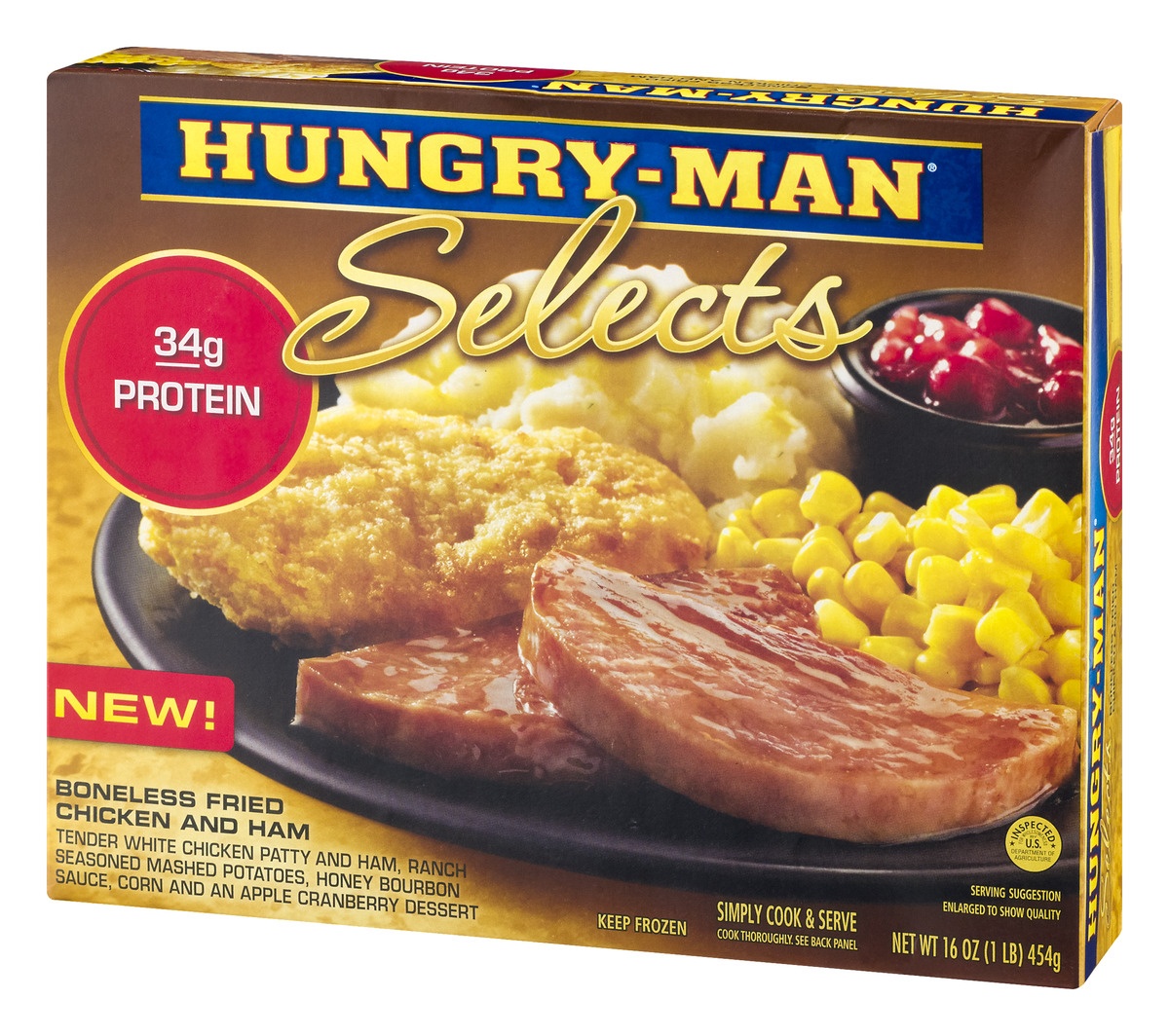 slide 4 of 9, Hungry-Man Selects Boneless Fried Chicken and Ham, 16 oz