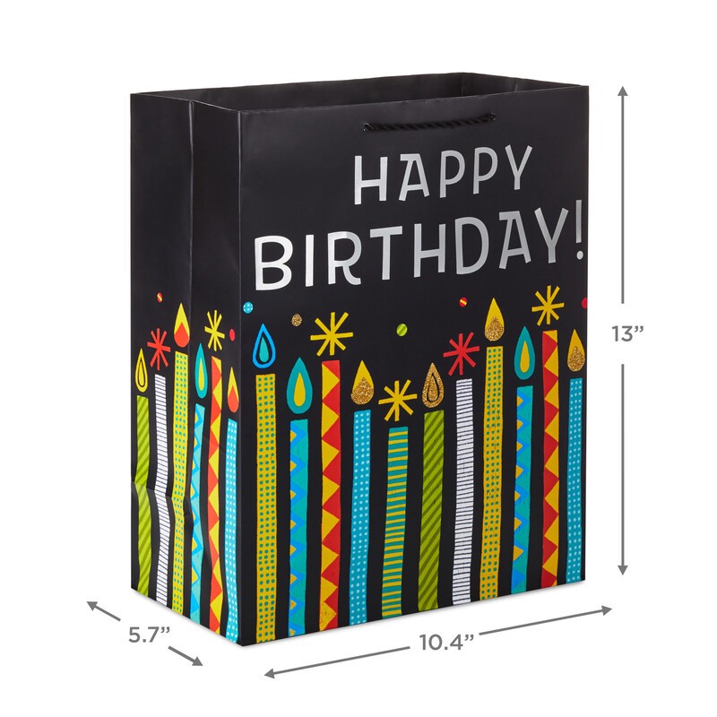slide 2 of 3, Hallmark Large Gift Bag, Happy Birthday Candles on Black, 1 ct