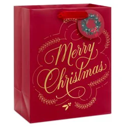 Hallmark 9.6" Medium Gift Bag (Gold Merry Christmas on Dark Red)