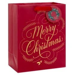 Hallmark 9.6" Medium Gift Bag (Gold Merry Christmas on Dark Red)