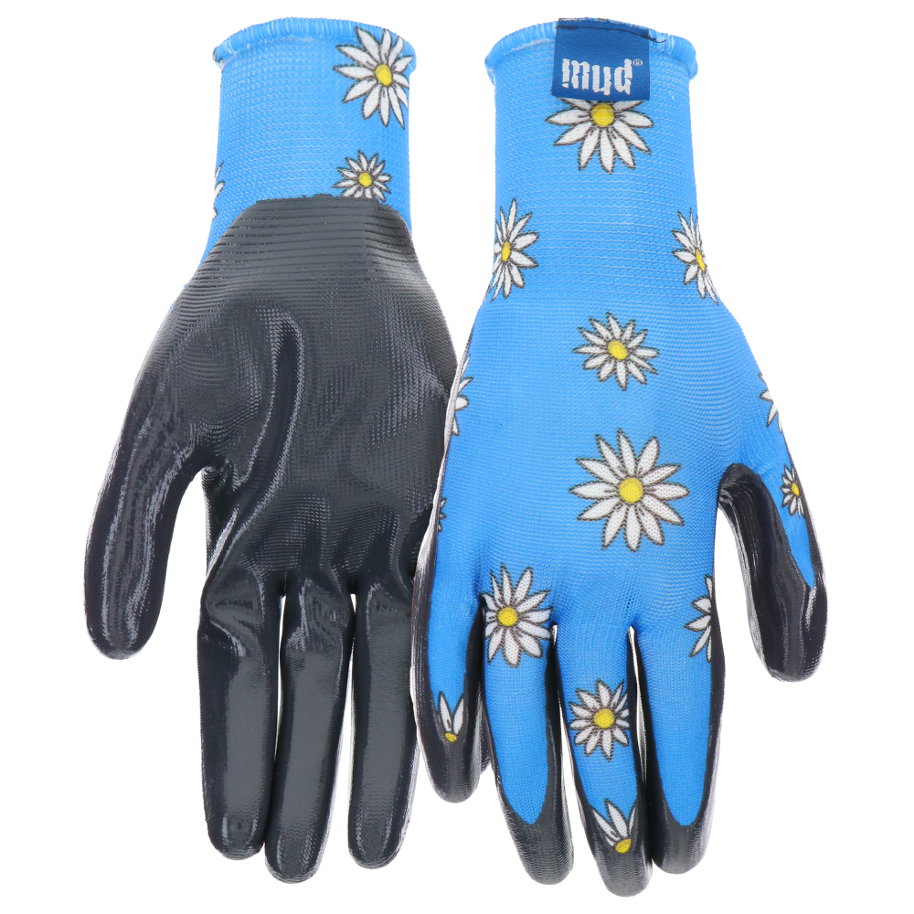 slide 1 of 1, Mud Flat Nitrile Women's Gloves - Blue Daisy, 1 ct