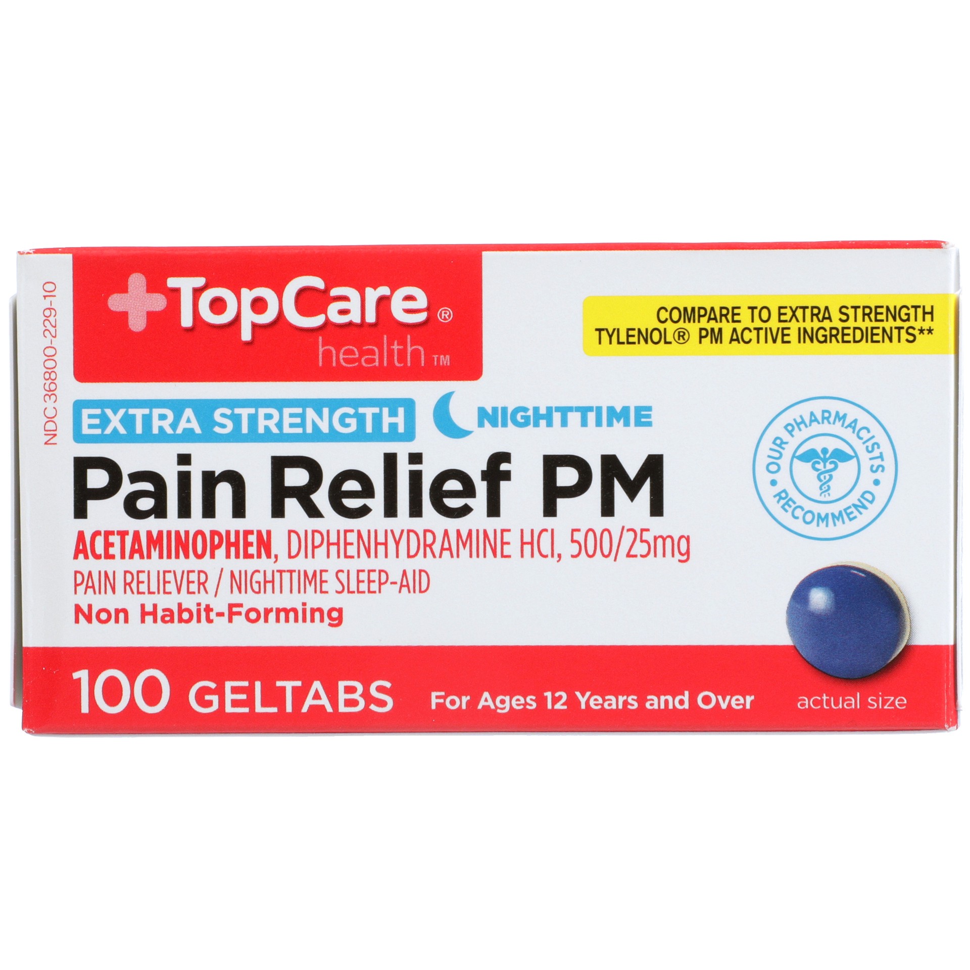 slide 4 of 6, TopCare Health Extra Strength Nighttime Pain Relief PM 100 Geltabs, 100 ct