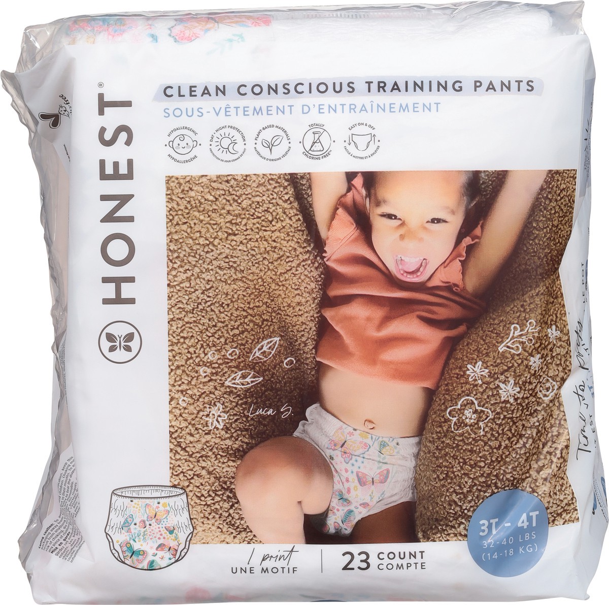 slide 12 of 14, Honest Butterfly Kisses Training Pants 3T-4T (32-40 lbs) 23 ea, 23 ct; 3 ct; 4 t