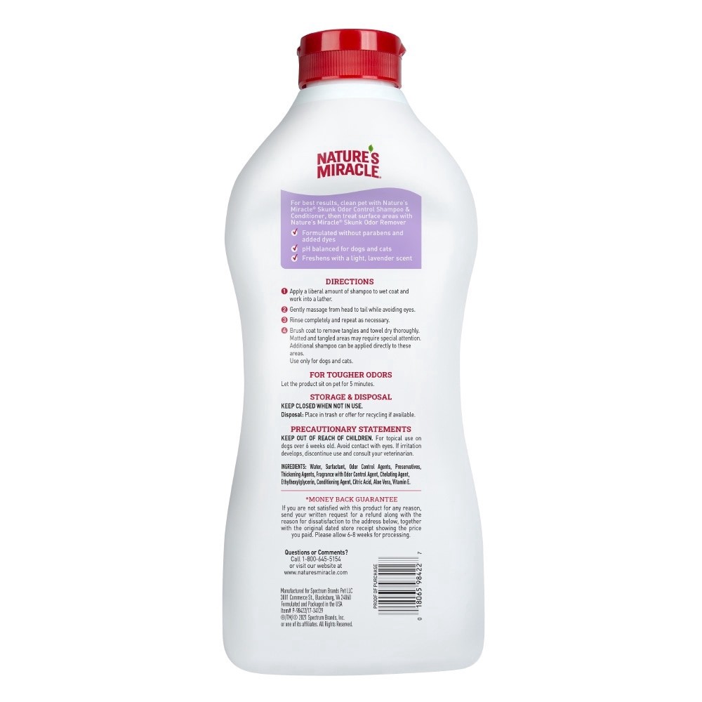 slide 3 of 5, Nature's Miracle Skunk Odor Control Shampoo & Conditioner Lavender Scent 32 oz, 2.06 lb