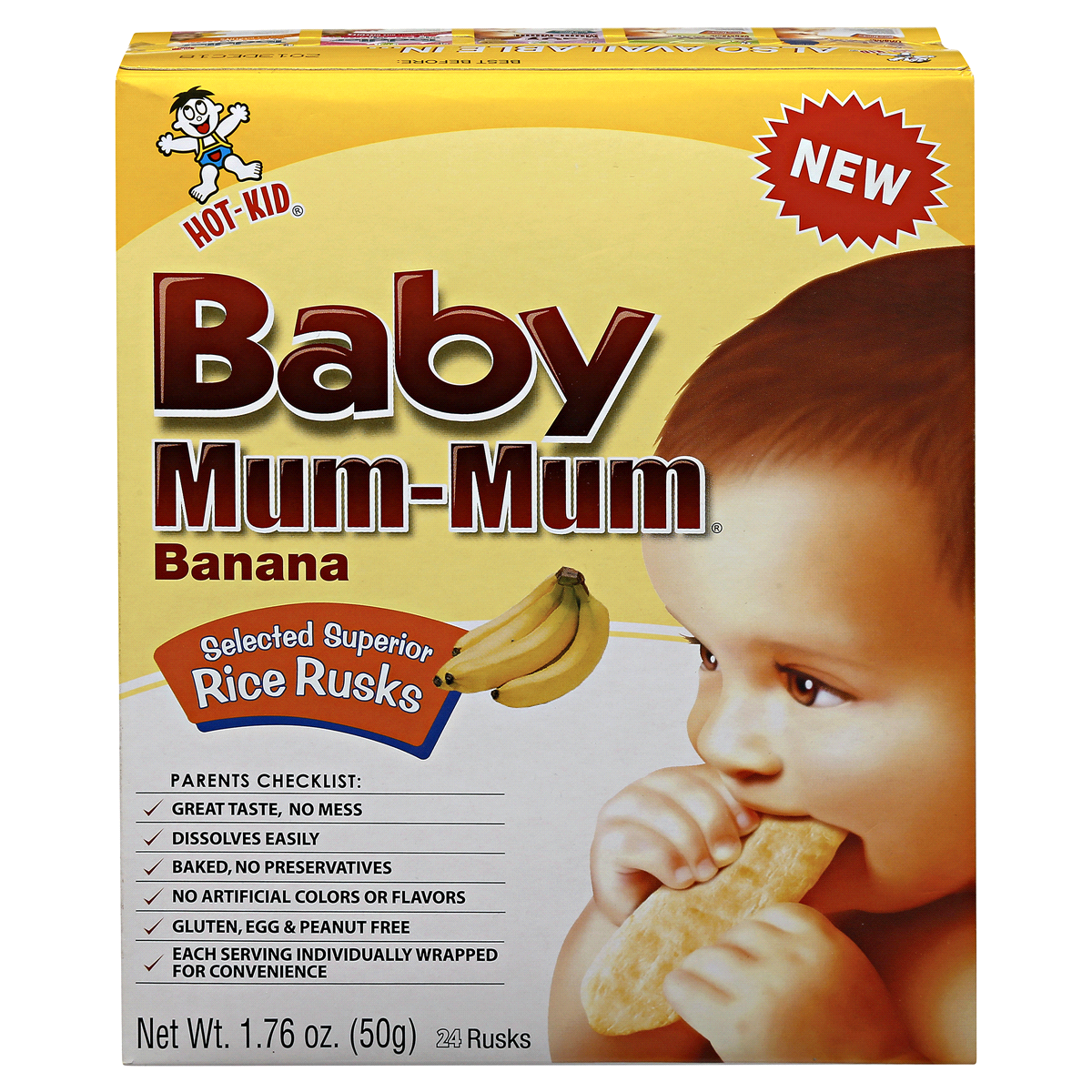 slide 3 of 6, Hot-Kid Baby Mum-Mum Rice Rusks, Banana, 1.76 oz