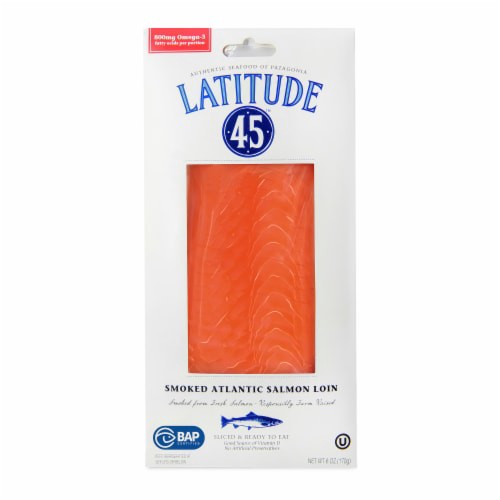 slide 1 of 1, Latitude 45 Frozen Sliced Cold Smoked Atlantic Salmon Loin, 6 oz
