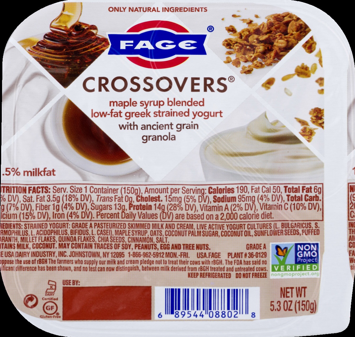 slide 10 of 11, Fage Crossovers Maple Syrup Blended Low-Fat Greek Strained Yogurt With Ancient Grain Granola, 5.3 oz