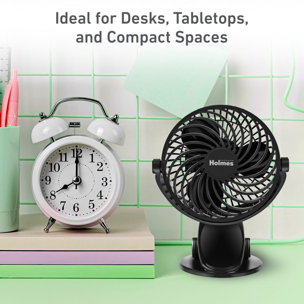 slide 5 of 6, Holmes® 4 Inch Rechargeable USB-Powered Clip Fan, 1 ct