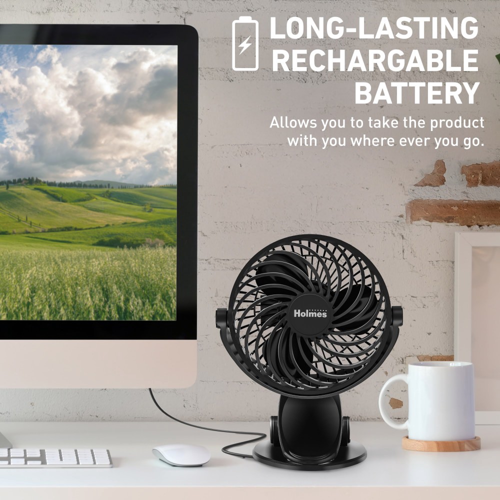 slide 6 of 6, Holmes® 4 Inch Rechargeable USB-Powered Clip Fan, 1 ct