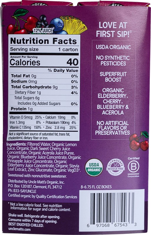 slide 3 of 5, Uncle Matt's Organic No Sugar Added Super Fruit Punch Juice Boxes, 8 ct; 6.75 oz