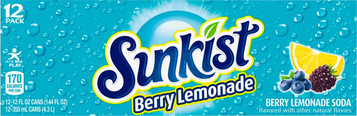 slide 6 of 7, Sunkist Berry Lemonade Soda - 12 ct; 12 fl oz - 12 ct; 12 fl oz, 12 ct; 12 fl oz