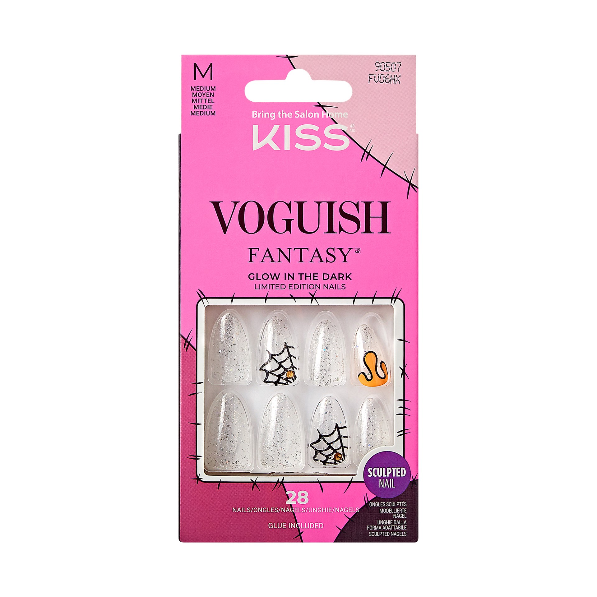 slide 1 of 5, KISS Voguish Fantasy Halloween Press-On Nails, Black, Medium Length, Almond Shape, 31 Ct., 1 ct
