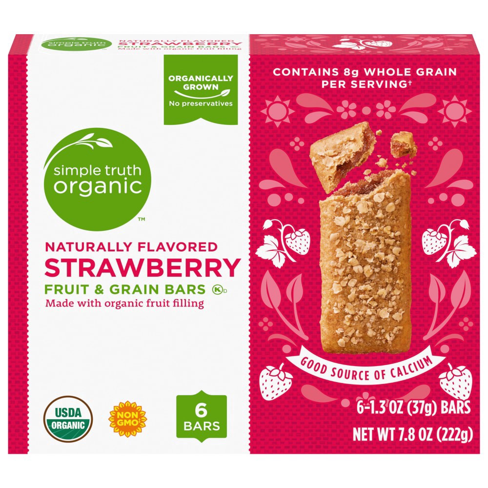 slide 1 of 4, Simple Truth Organic Strawberry Fruit & Grain Bars, 6 ct; 1.3 oz