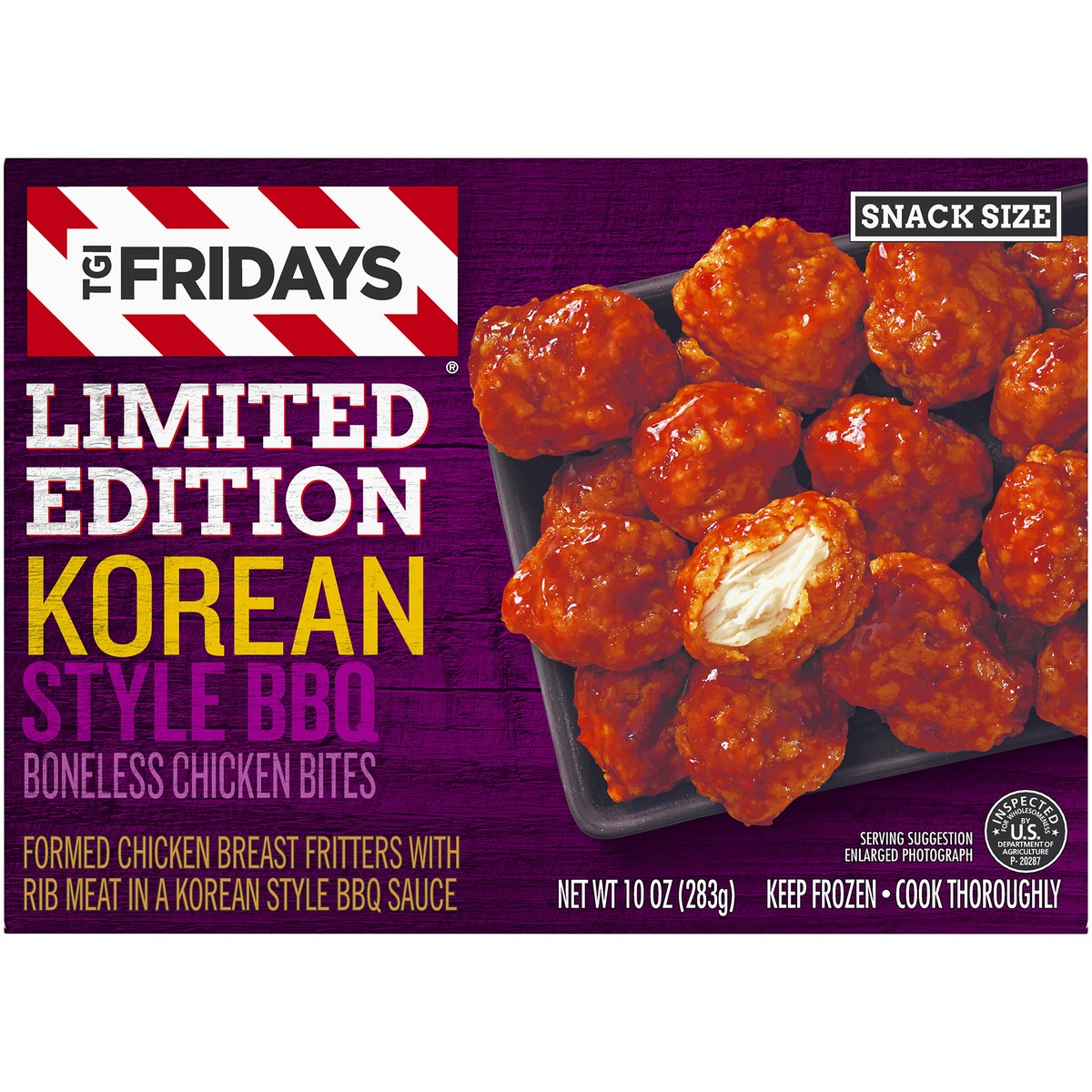 slide 12 of 13, T.G.I. Friday's Korean Style BBQ Boneless Chicken Bites, Frozen Appetizer, 10 oz Box, 283 g