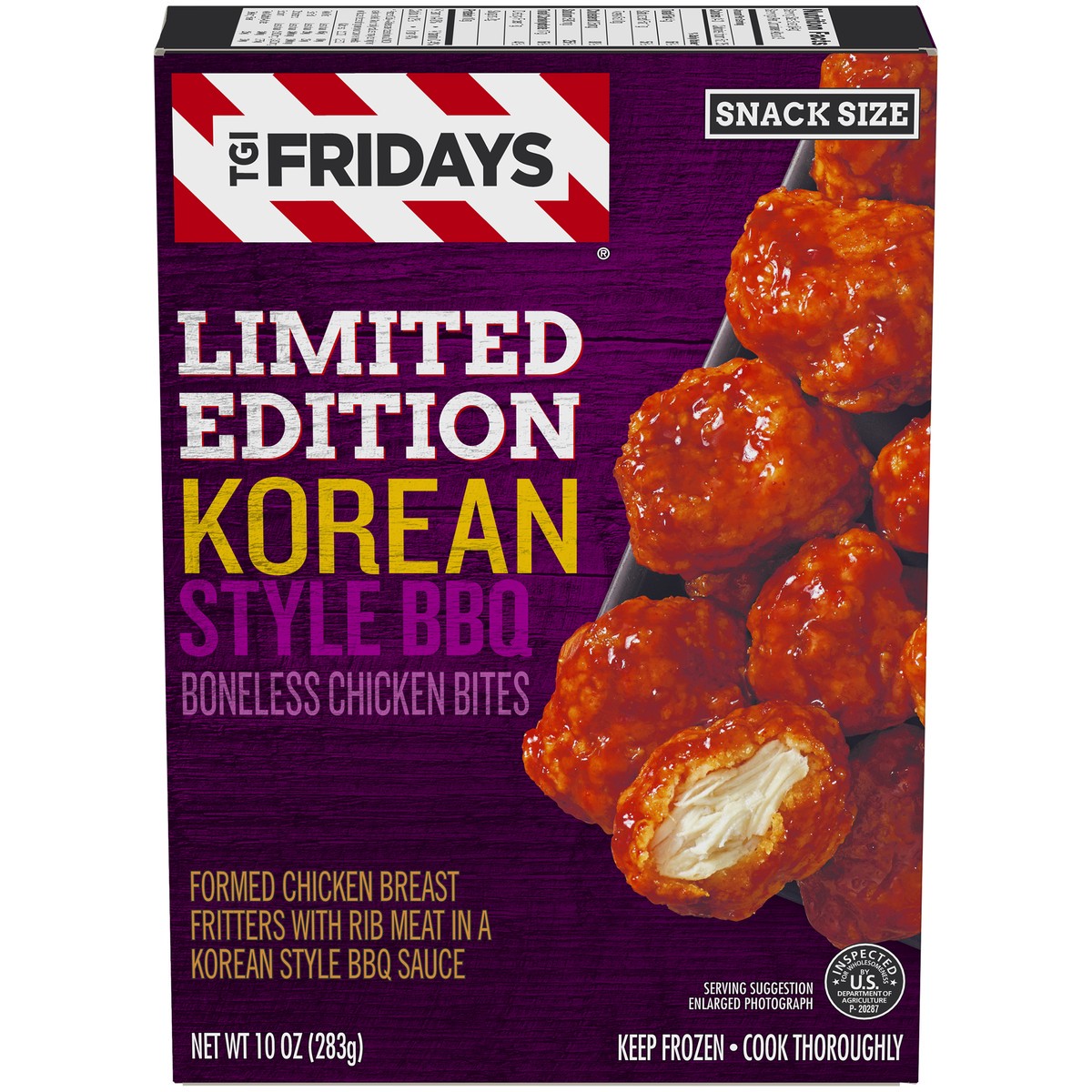 slide 1 of 13, T.G.I. Friday's Korean Style BBQ Boneless Chicken Bites, Frozen Appetizer, 10 oz Box, 283 g