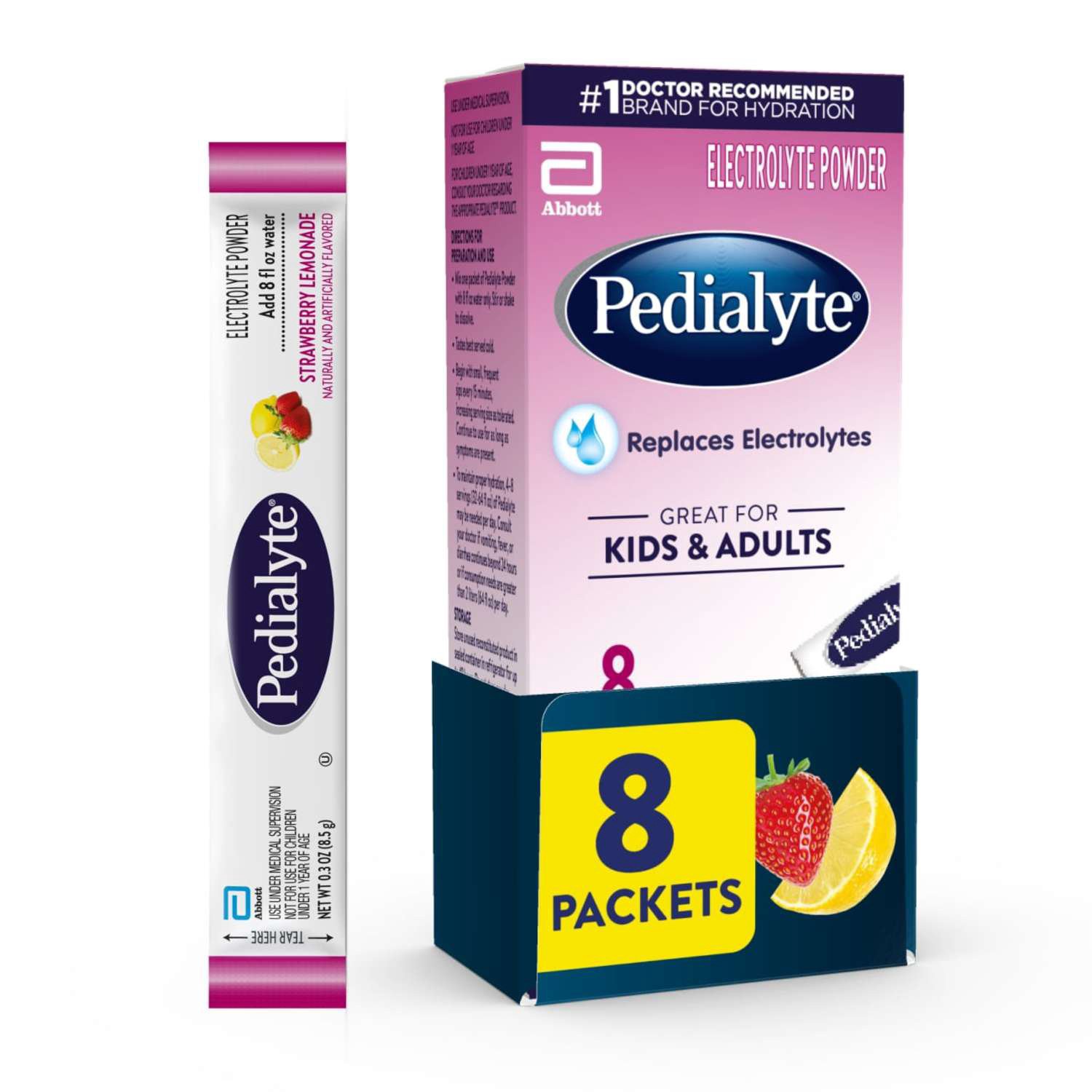 slide 2 of 8, Pedialyte Base Straw Lemonade Pwd, 8 ct