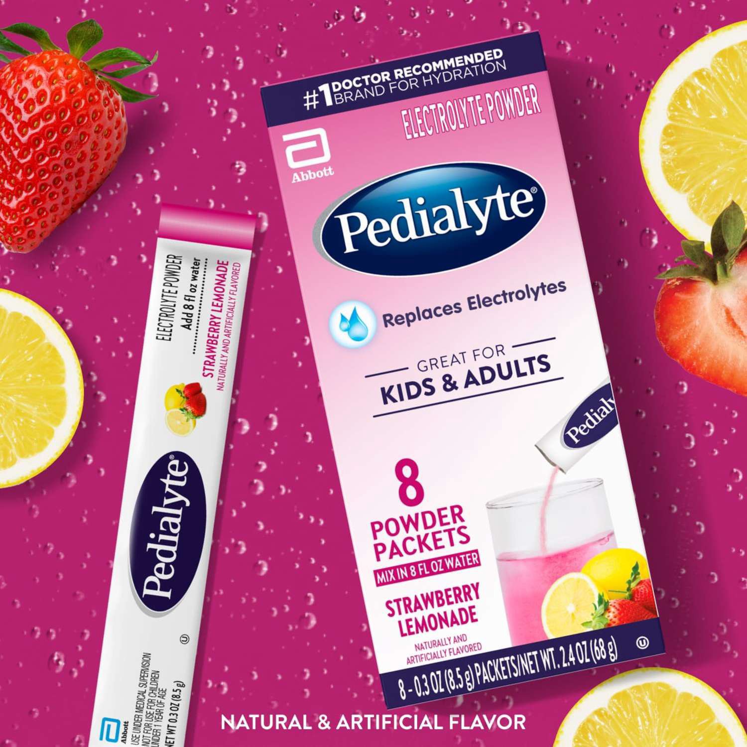 slide 4 of 8, Pedialyte Base Straw Lemonade Pwd, 8 ct