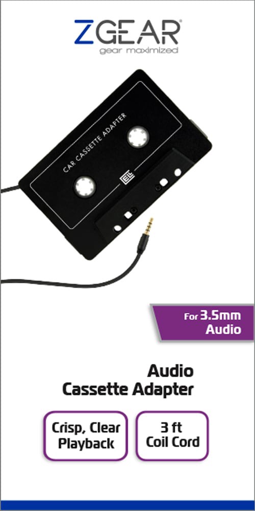 slide 2 of 3, Zgear 3.5Mm Audio Cassette Adapter - Black, 3 ft