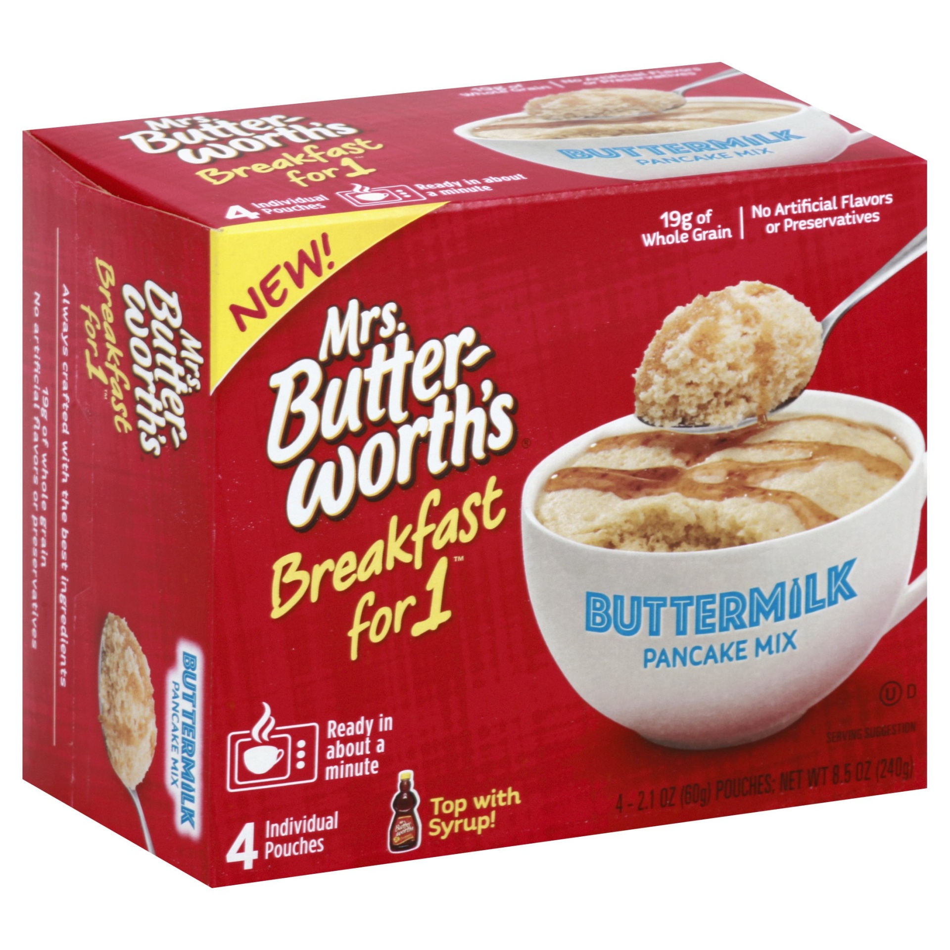 slide 1 of 4, Mrs. Butterworth's Breakfast For 1 Buttermilk Pancake Mix, 4 ct; 2.1 oz