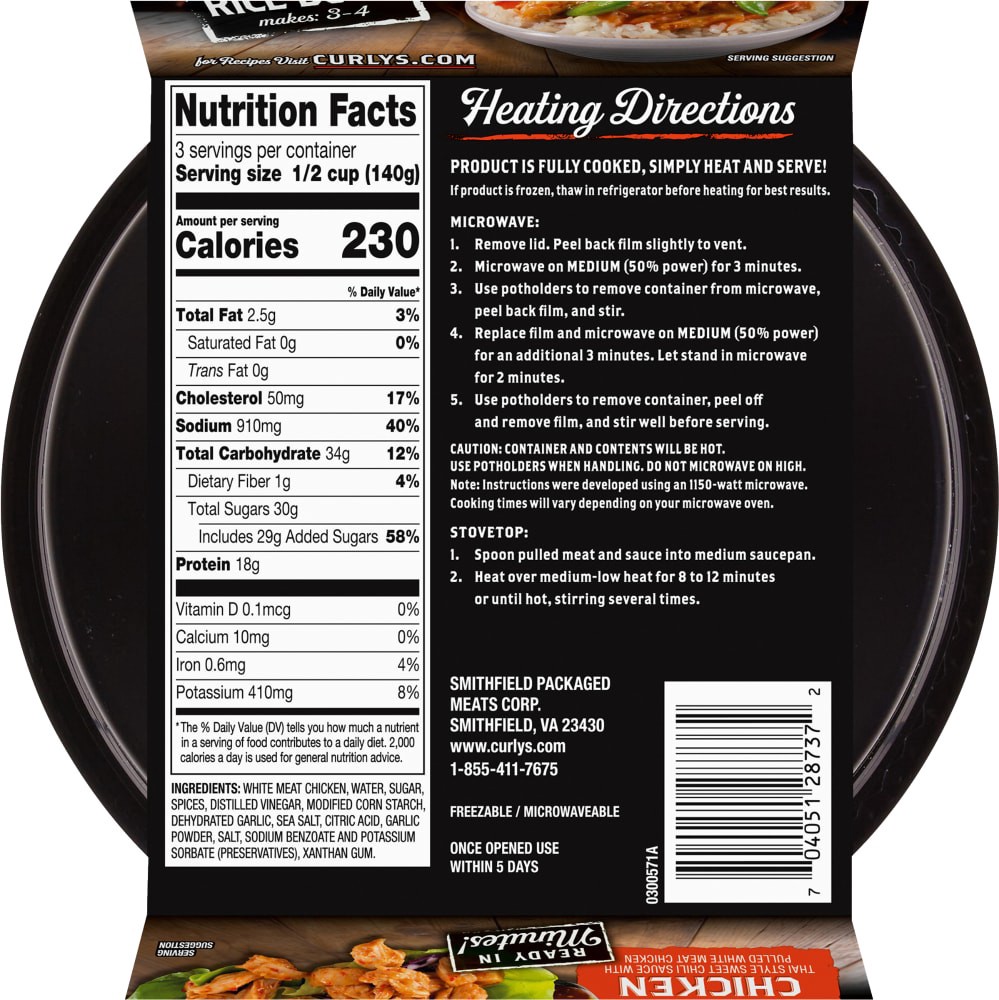 slide 2 of 2, Curly's Curlys Thai Sweet Chili Sauce With Pulled White Meat Chicken, 15 oz, 15 oz