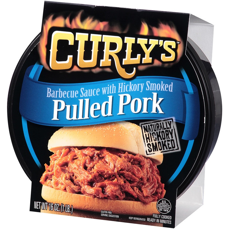 slide 2 of 3, Curly's Pulled Pork With Barbecue Sauce, 16 oz