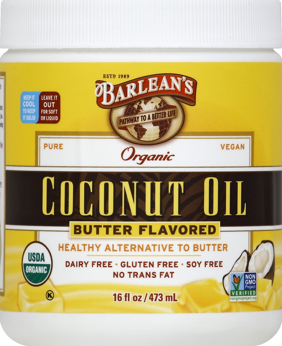 slide 2 of 2, Barlean's Organic Butter Flavored Coconut Oil, 16 fl oz