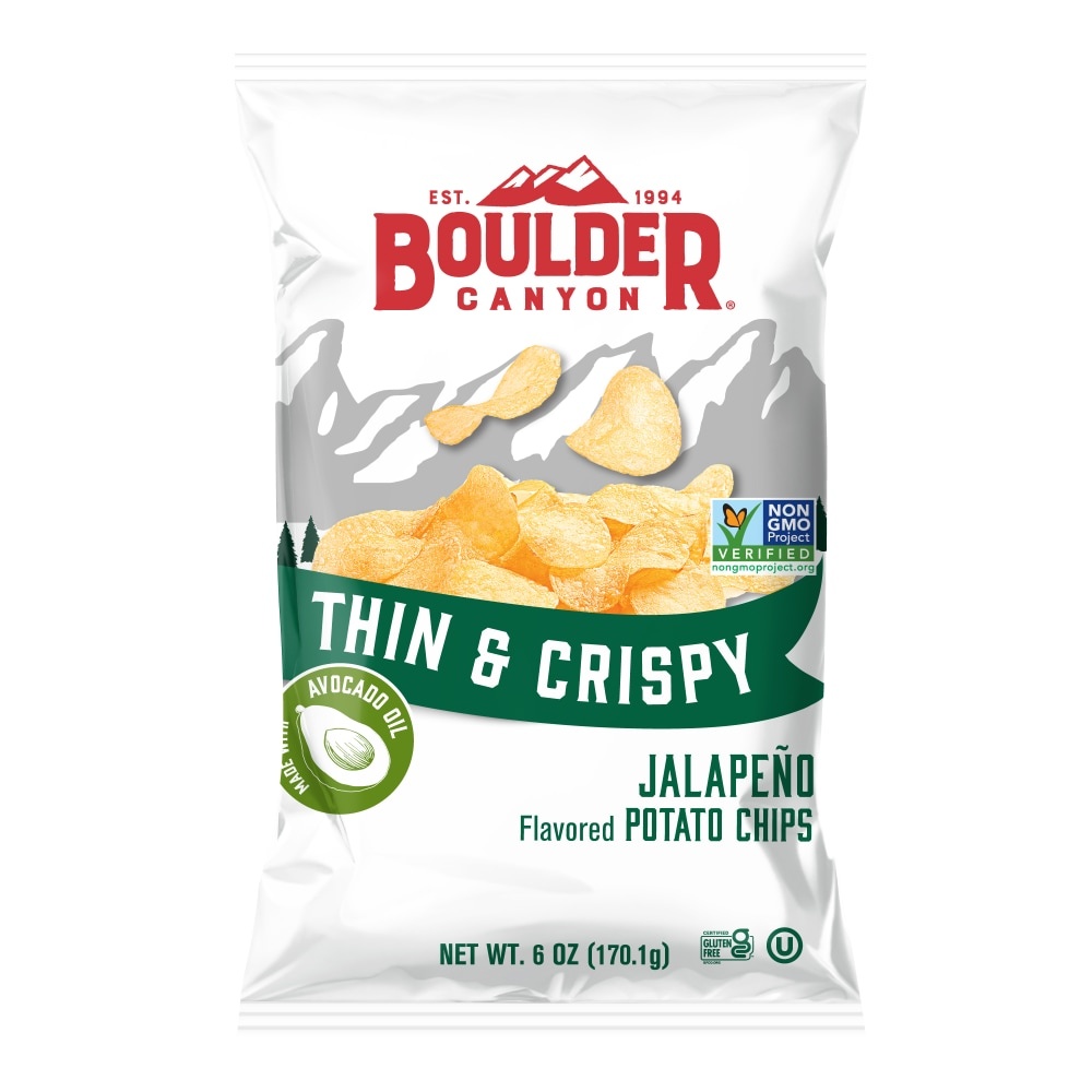 slide 1 of 1, Boulder Canyon Jalapeno Thin & Crispy Potato Chips, 6 oz
