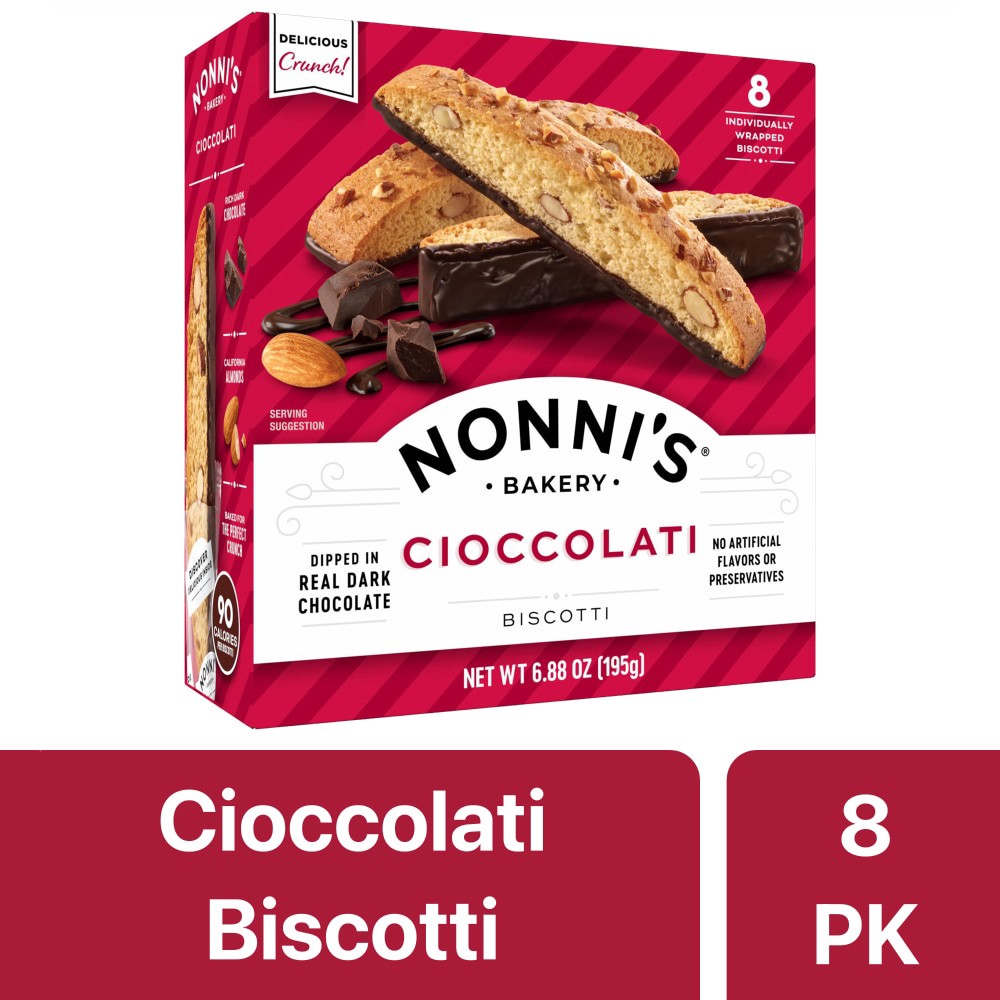 slide 3 of 3, Nonni's Cioccolati Biscotti, 8-count carton 6.88 oz, 8 ct