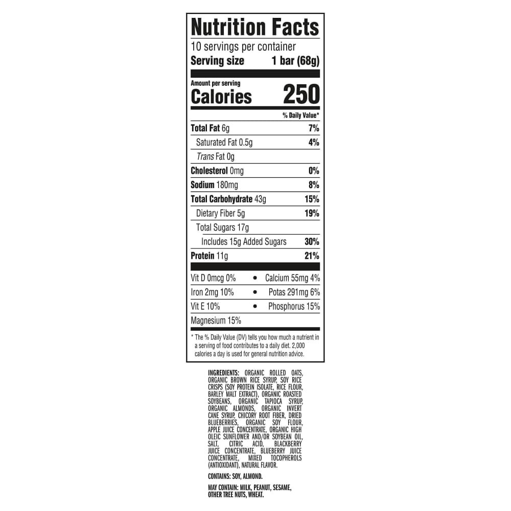 slide 3 of 6, CLIF BAR - Blueberry Almond Crisp - Made with Organic Oats - Energy Bars - Non-GMO - Plant Based Protein Bars (10 Pack), 10 ct