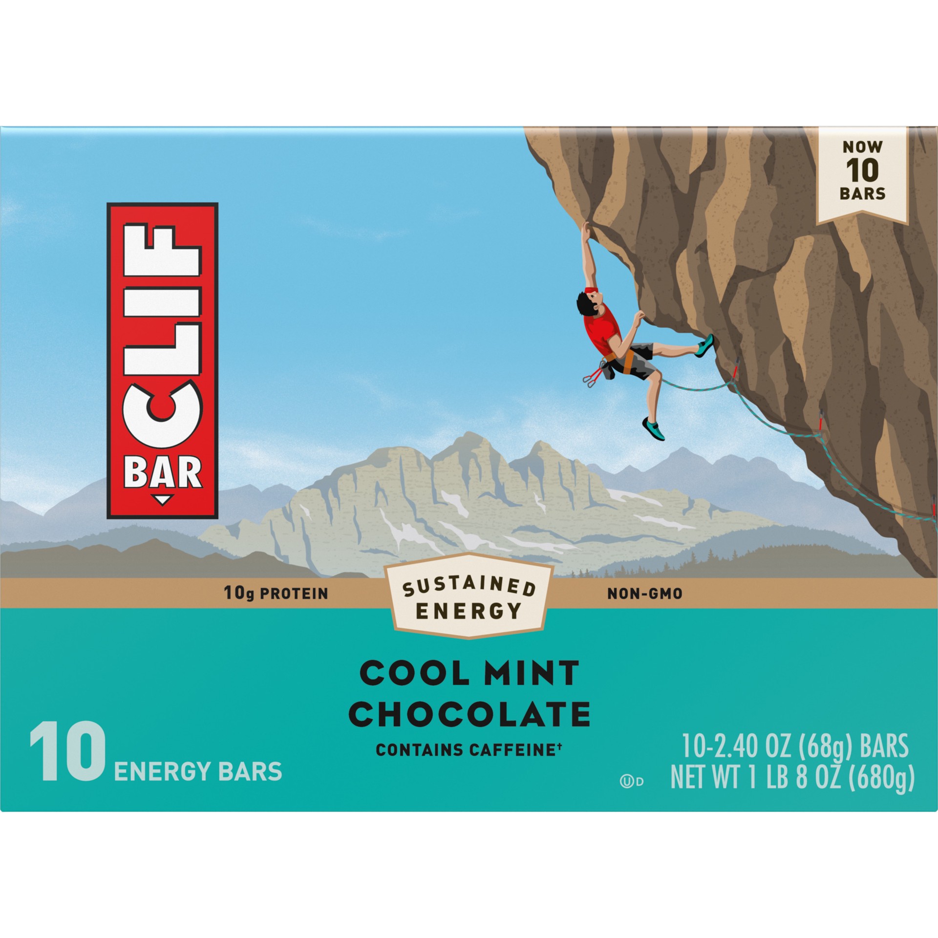 slide 2 of 5, CLIF BAR - Cool Mint Chocolate with Caffeine - Made with Organic Oats - Energy Bars - Non-GMO - Plant Based Protein Bars (10 Pack), 10 ct; 2.4 oz