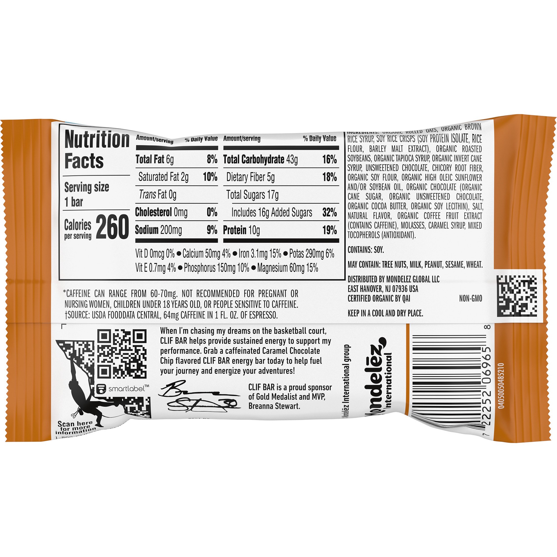 slide 2 of 5, CLIF BAR Caffeinated Collection - Caramel Chocolate Chip Flavor - Made with Organic Oats - Energy Bars - Non-GMO - Plant Based Protein Bars (1 Count), 2.4 oz