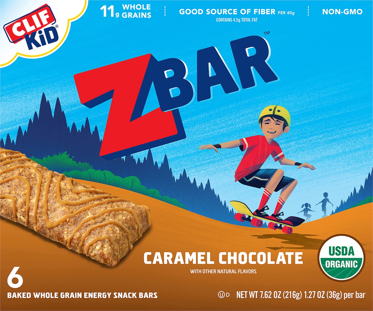 slide 7 of 8, CLIF Kid Organic Caramel Chocolate Zbar, 6 ct