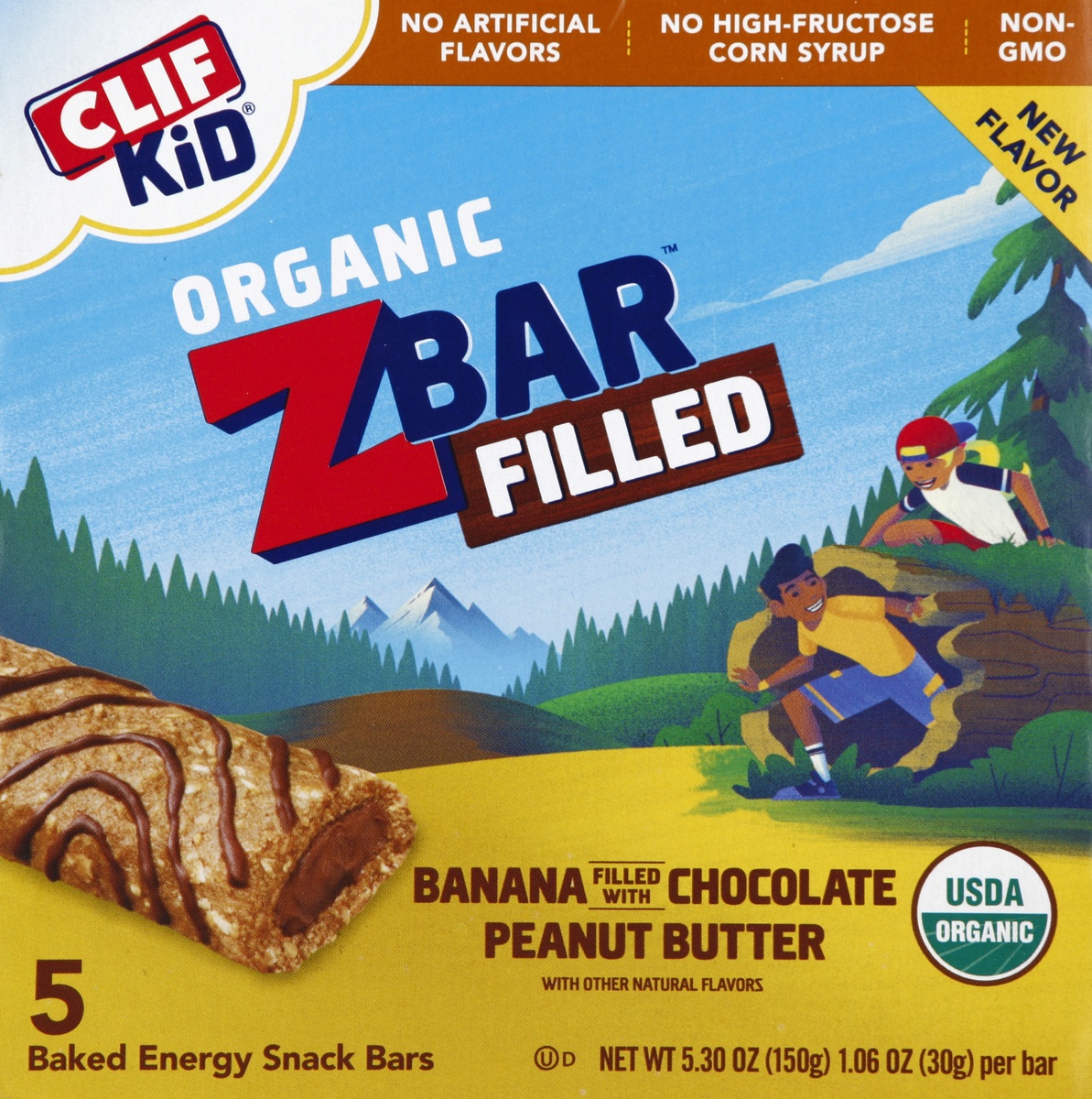 slide 4 of 4, CLIF Kid Banana Filled with Chocolate & Peanut Butter Energy Bars, 5 ct; 1.06 oz