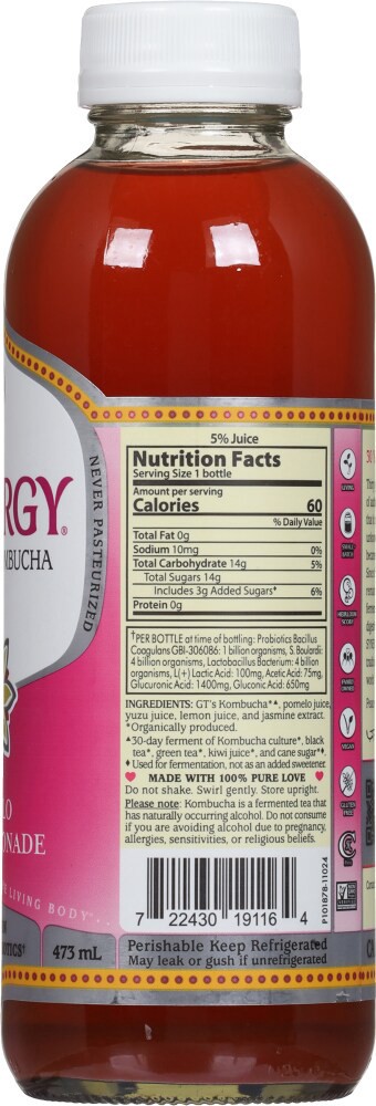 slide 2 of 6, GT's Raw Pomelo Pink Lemonade Kombucha 16 fl oz, 16 fl oz