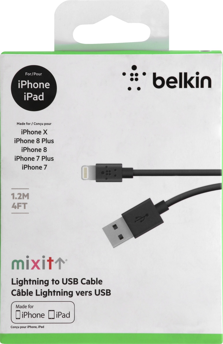 slide 7 of 8, Belkin Mixit Lightning-To-Usb Chargesync Cable For Apple Iphone 5 - 4 Foot - Black, 1 ct