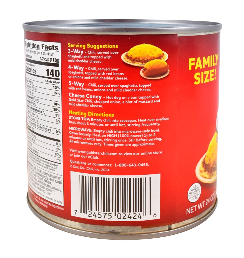 slide 4 of 5, Gold Star Canned Chili, 24 oz